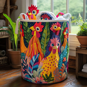 Rustic Roosters Quilted Laundry Basket Mother’s Day Merch Gift