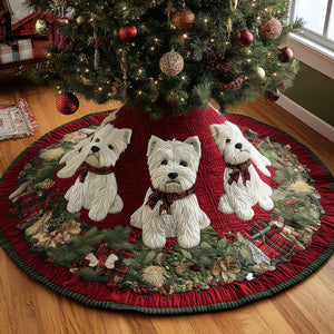 Santa Little Westie Quilted Christmas Tree Skirt Cozy Holiday Tree Skirt to Brighten Your Home
