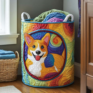 Sunny Corgi Quilted Laundry Basket Father’s Day Merch Gift