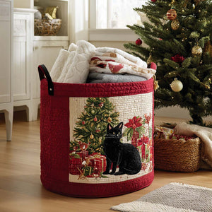 The Bookish Kitty Christmas Quilted Laundry Basket Ideal Present For Newlyweds