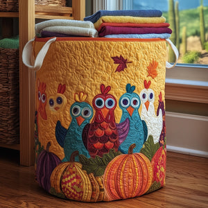 Whimsical Autumn Chicken Quilted Laundry Basket Merch For Her