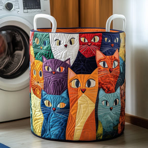 Whimsical Cat Quilted Laundry Basket Merch For Family Time