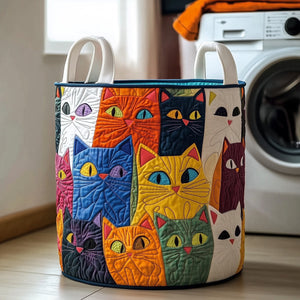 Whimsical Cat Quilted Laundry Basket Merch For Family(1)