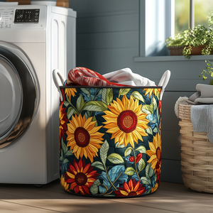 Wild Sunflower Quilted Laundry Basket Merch For Her