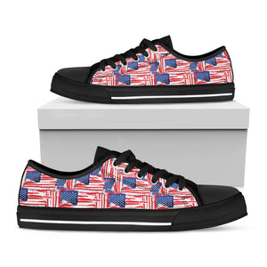 Abstract American Flag Print Black Low Top Sneakers