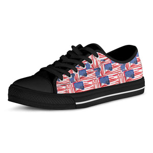 Abstract American Flag Print Black Low Top Sneakers
