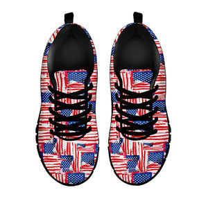 Abstract American Flag Print Black Running Shoes