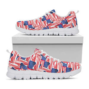 Abstract American Flag Print White Running Shoes