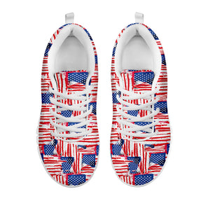 Abstract American Flag Print White Running Shoes