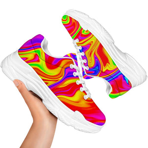 Abstract Colorful Liquid Trippy Print White Chunky Shoes
