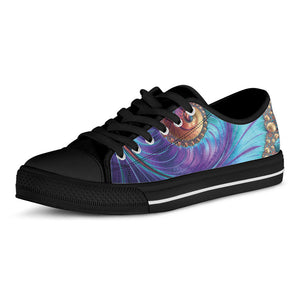 Abstract Fractal Print Black Low Top Sneakers