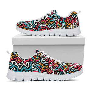 Abstract Funky Pattern Print White Running Shoes