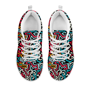 Abstract Funky Pattern Print White Running Shoes