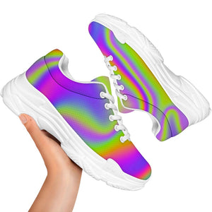 Abstract Holographic Trippy Print White Chunky Shoes