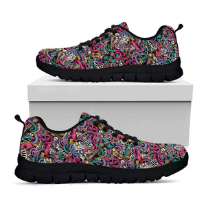 Abstract Music Pattern Print Black Running Shoes