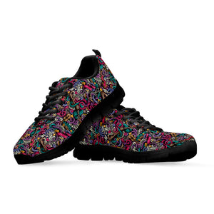 Abstract Music Pattern Print Black Running Shoes
