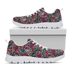 Abstract Music Pattern Print White Running Shoes