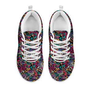 Abstract Music Pattern Print White Running Shoes