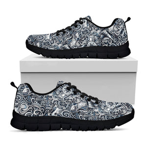Abstract Nautical Anchor Pattern Print Black Running Shoes