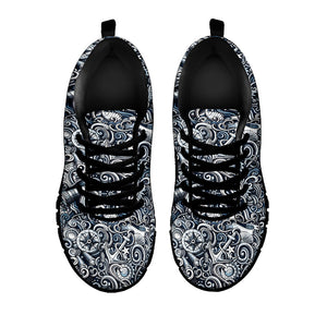 Abstract Nautical Anchor Pattern Print Black Running Shoes