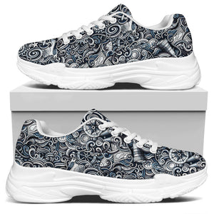 Abstract Nautical Anchor Pattern Print White Chunky Shoes