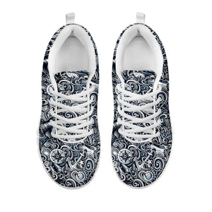 Abstract Nautical Anchor Pattern Print White Running Shoes