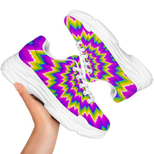 Abstract Spiral Moving Optical Illusion White Chunky Shoes