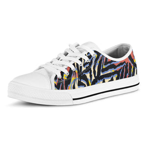 Abstract Zebra Pattern Print White Low Top Sneakers
