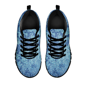 Acid Wash Denim Jeans Pattern Print Black Running Shoes