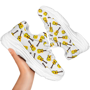 Acoustic Guitar Pattern Print White Chunky Shoes