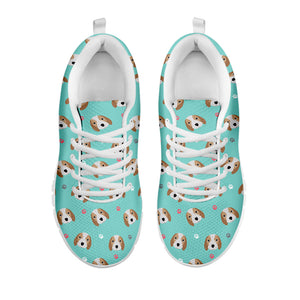 Adorable Beagle Puppy Pattern Print White Running Shoes