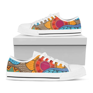 African Sun Print White Low Top Sneakers