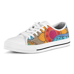African Sun Print White Low Top Sneakers
