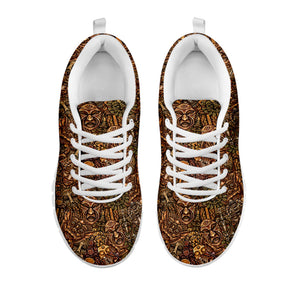 African Totem Pattern Print White Running Shoes