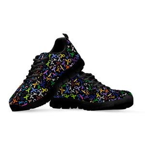 All Cancer Awareness Pattern Print Black Running Shoes