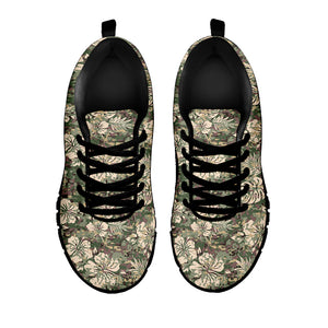 Aloha Hawaiian Camo Flower Pattern Print Black Running Shoes