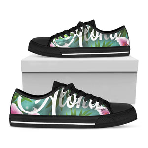 Aloha Hawaiian Flower Print Black Low Top Sneakers