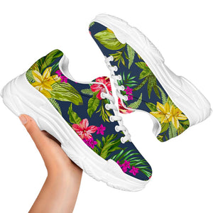 Aloha Hawaiian Flowers Pattern Print White Chunky Shoes