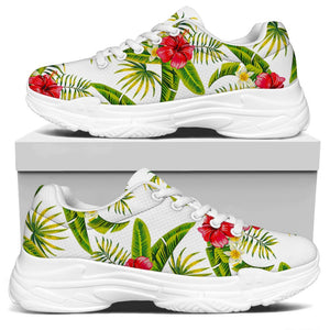 Aloha Hibiscus Tropical Pattern Print White Chunky Shoes