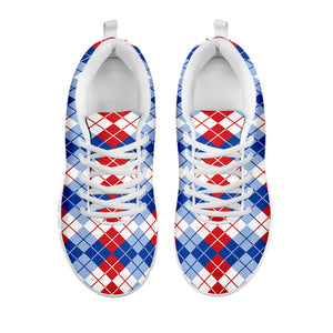 American Argyle Pattern Print White Running Shoes