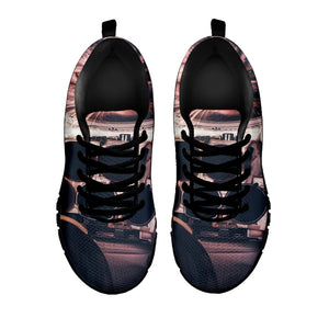 American Astronaut Cat Print Black Running Shoes