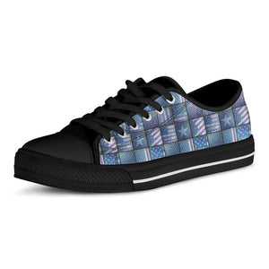 American Denim Patchwork Pattern Print Black Low Top Sneakers