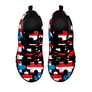 American Flag Jigsaw Puzzle Print Black Running Shoes