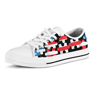 American Flag Jigsaw Puzzle Print White Low Top Sneakers