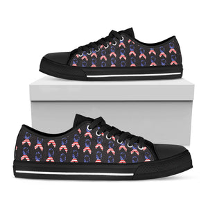 American Flag Ribbon Pattern Print Black Low Top Sneakers