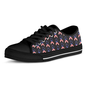American Flag Ribbon Pattern Print Black Low Top Sneakers