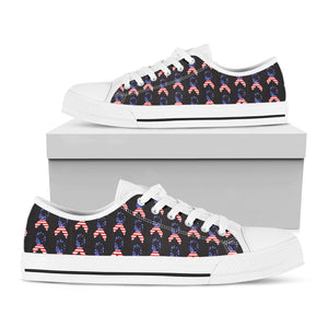 American Flag Ribbon Pattern Print White Low Top Sneakers