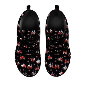 American Marijuana Leaf Pattern Print Black Running Shoes