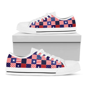 American Patriotic Patchwork Print White Low Top Sneakers