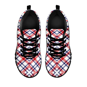 American Plaid Pattern Print Black Running Shoes
